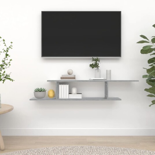 vidaXL Veggmontert TV-hylle gr? sonoma 125x18x23 cm konstruert tre vidaXL Veggmontert TV-hylle gr? sonoma 125x18x23 cm konstruert tre