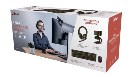 Trust Qoby 4-in-1 Home Office Set - Keyboard, mouse, headset and web camera set - Nordisk - Svart