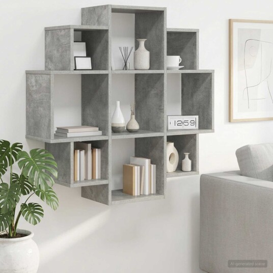 vidaXL Vegghylle Betonggrå 90 x 25 x 90 cm Konstruert tre