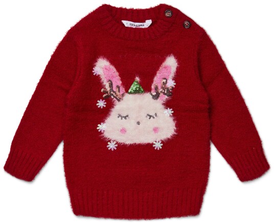 Luca &  Lola Genser Winter Bunny Red 74