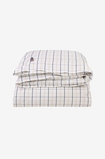 Lexington Hvit/beige/marine rutete bomullspoplin dynetrekk Hvit