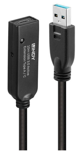 Lindy 10m USB 3.2 Aktiv Utvidelse Type A til C med 5 Gbit/s Dataoverføring