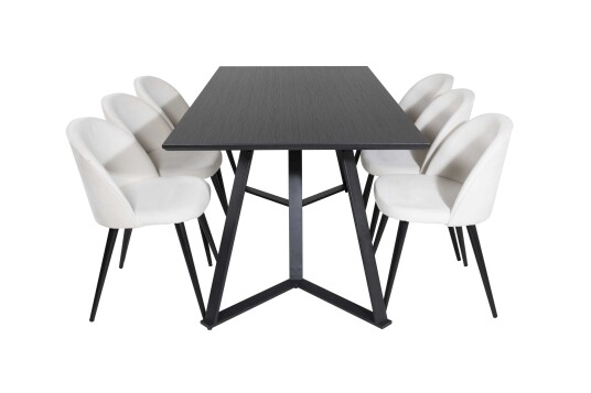 Venture Design Marina & Velvet spisegruppe Svart/beige 6 st stoler & bord 180 x 90 cm