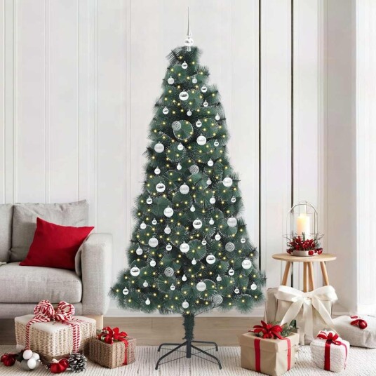 Kunstig Forlystet Juletre med Kule Sett grønn 210 cm PET Kunstig Forlystet Juletre med Kule Sett grønn 210 cm PET