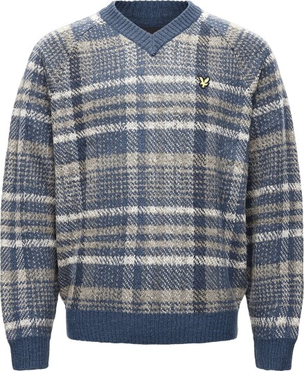 Lyle & Scott Offset Check V Neck Jumper AEGEAN BLUE XXL Lyle & Scott Offset Check V Neck Jumper AEGEAN BLUE XXL