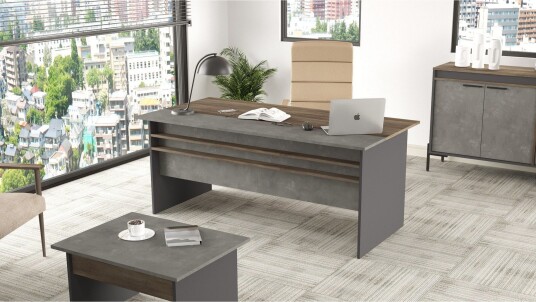 Desgrar Skrivebord 180 cm - Brun/Betonggrå/Antrasitt