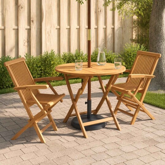 vidaXL 3-delt sammenleggbart hagebistrosett Naturlig Massivt Teaktre