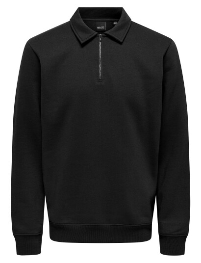 ONLY & SONS Onsceres 1/4 Zip Sweat Polo - Black - XS