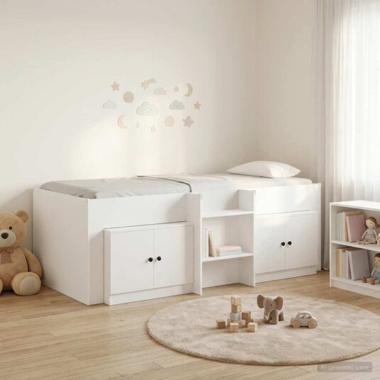 Loft Seng Ramme med Skap med lagring 3 pcs Hvit Konstruert tre Loft Seng Ramme med Skap med lagring 3 pcs Hvit Konstruert tre