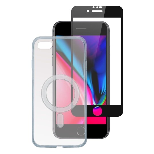 4smarts iPhone SE (2022 / 2020) / 8 4smarts Second Glass X-Pro 360° Beskyttelsessett Premium - MagSafe-Kompatibel - Deksel + Herdet Glass)