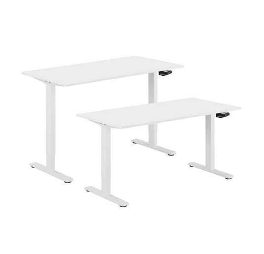 Design Studio Hev Og Senkbart Skrivebord, Sveiv, Hvit Stativ, Hvit Bordplate, 10 Størrelser