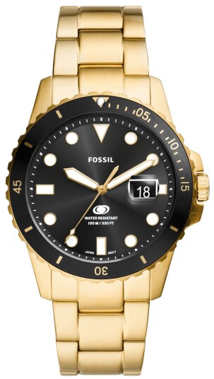 Fossil Herreklokke FS6035 Blue Sort/Gulltonet stål Ø42 mm