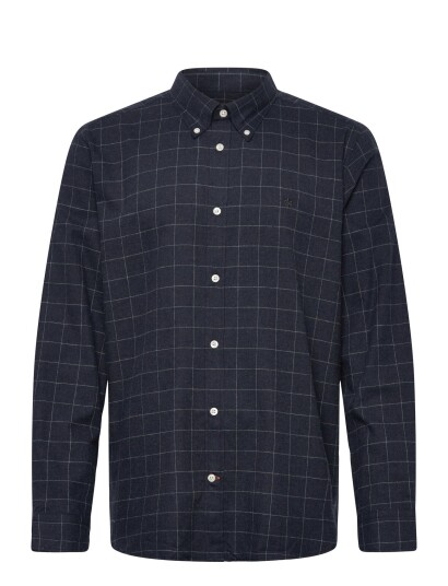 Morris Flannel Overcheck Shirt Slim Fit   Navy   XS