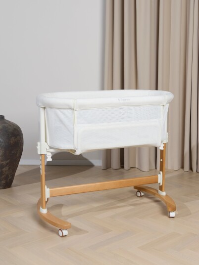 Beemoo CARE Nordic Bedside Crib, White/Wood