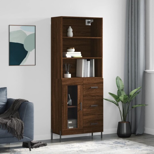 vidaXL Highboard brun eik 69,5x34x180 cm konstruert tre 8720845928919