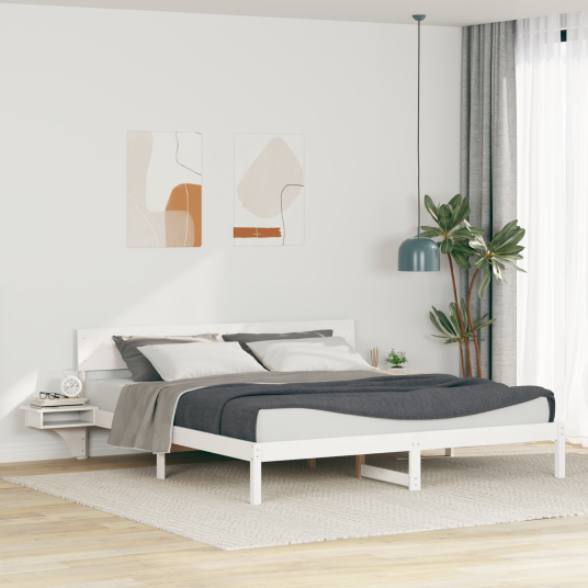Sengestamme med hodegjerde Hvit 200 x 200 cm Heltre furu