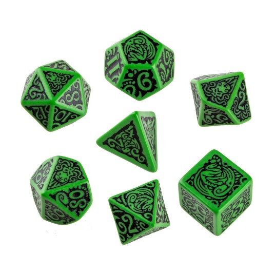 Call of Cthulhu Outer Gods Cthulhu Poly Green /Black (7) Terningsett, Call of Cthulhu RPG - Rollespill fra Outland