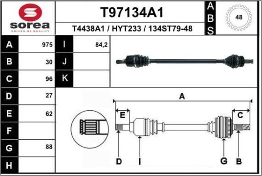 EAI T97134A1 Drivaksel EAI T97134A1 Drivaksel