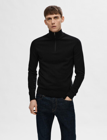 Selected Slhberg Half Zip Cardigan Noos - Black - XL