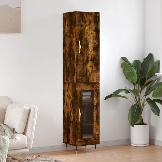 vidaXL Highboard røkt eik 34,5x34x180 cm konstruert tre 8720845484521
