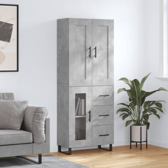 vidaXL Highboard betong grå 69,5x34x180 cm konstruert tre 8720845493875