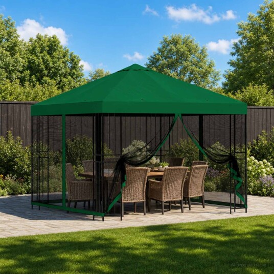 vidaXL Hagepaviljong med sidevegger 3 x 3 m Grønn Polyester og stål