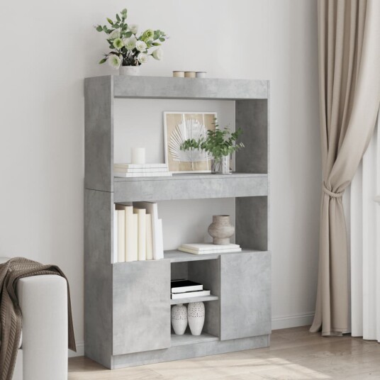  Highboard betonggrå 92x33x140 cm konstruert tre