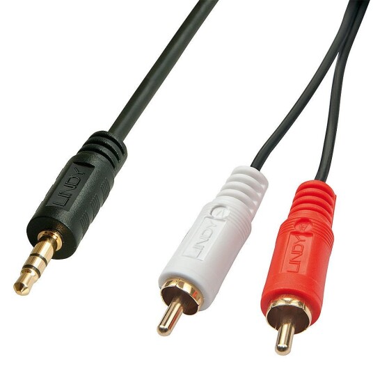 LINDY 35681 audio cable 2 m 3.5mm 2 x RCA Black .. Factory Sealed