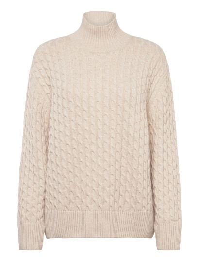 GANT Cable Knit Mock Neck - Cream - L
