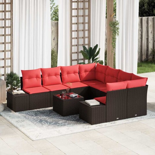 vidaXL Hagesofa Set med pute 9 pcs Brun polyrotting