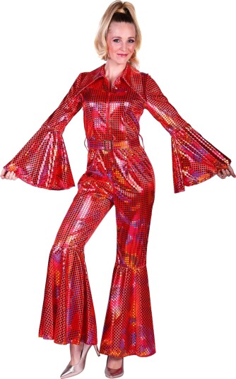 Thetru B.v. Disco Jumpsuit Rød Fargeskimrende Kostyme Medium 3591-0500-000M
