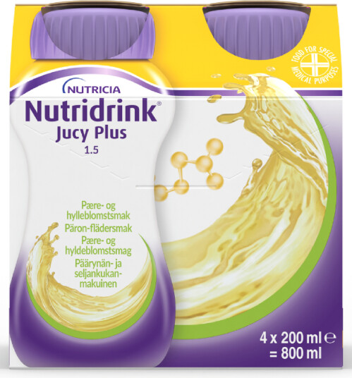Nutridrink Jucy Plus næringsdrikk pære/hylleblomst 4x200 ml