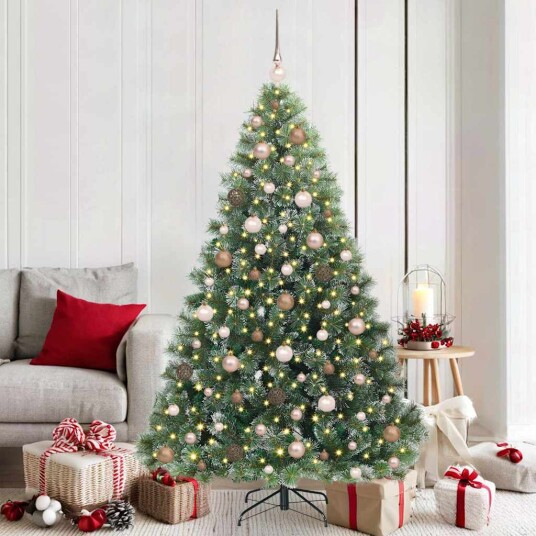 Kunstig juletre med 300 LED med stativ grønn 180 cm PE og PVC