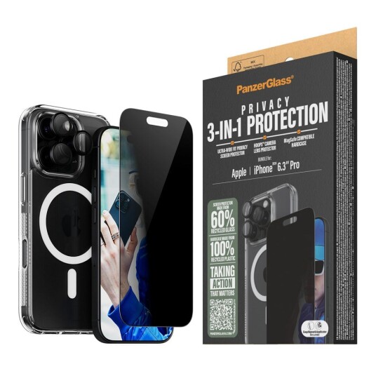 PanzerGlass 3-i-1 Privacy Skjermbeskytter for iPhone 16 Pro - Herdet Glass & Ripebestandig