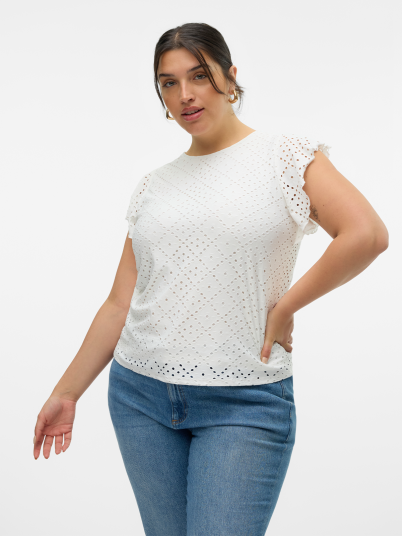 Vero Moda Curve Tassa Short Sleeve Frill Top Hvit L 48/50