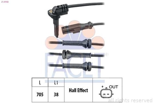 Sensor, ABS FACET 21.0102 Sensor, ABS FACET 21.0102