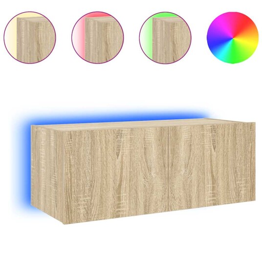 vidaXL Vegghengt TV-benk med LED sonoma eik 80x35x31 cm 8721012258693