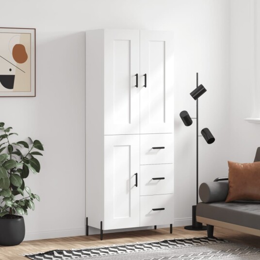 vidaXL Highboard hvit 69,5x34x180 cm konstruert tre 8720845494315
