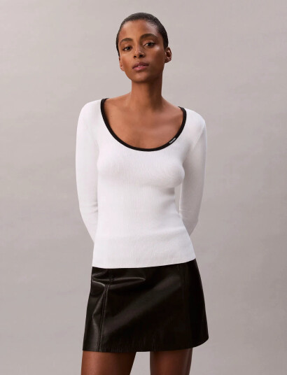 Calvin Klein Jeans Ls Color Blocked Cotton Sweater - White - M