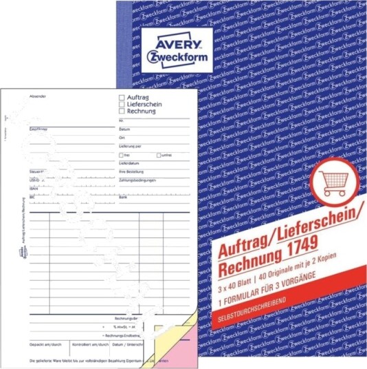 Avery Zweckform Skjema For Ordre/Frakt/Faktura 40 Ark A5 148 X 210 Mm Triplikat Karbonfri