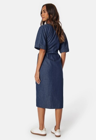 Bubbleroom Denim Wrap Dress Navy 36-38