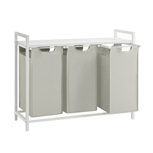 Klesvaskkurv med 3 rom og hylle - Hvit Klesvaskkurv med 3 rom og hylle - Hvit
