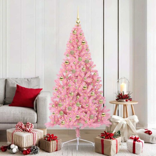 Kunstig Forhåndsopplyst Juletre med 300 LED Rosa 180 cm PVC
