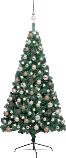 vidaXL Kunstig halvt juletre med LED og kulesett 120 cm grønn vidaXL Kunstig halvt juletre med LED og kulesett 120 cm grønn