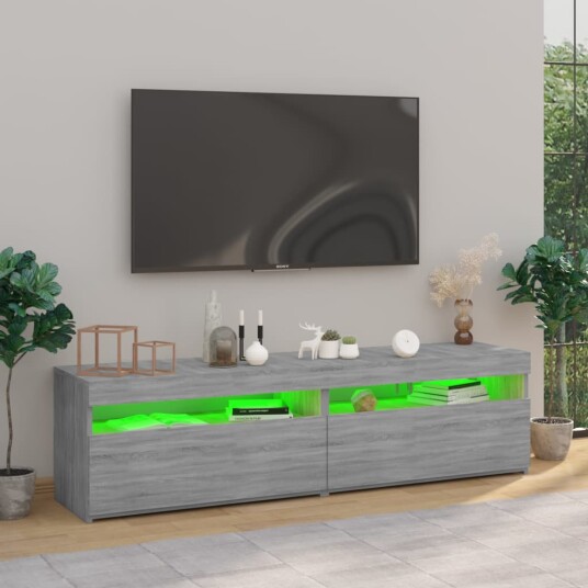 vidaXL TV-benk med LED-lys 2 stk grå sonoma 75x35x40 cm