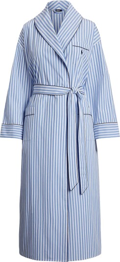 Polo Ralph Lauren Intimates Striped Cotton Poplin Robe   Blue   SM