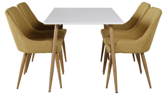 Venture Design Polar & Plaza spisegruppe Hvit/gul 4 st stoler & bord 120 x 75 cm