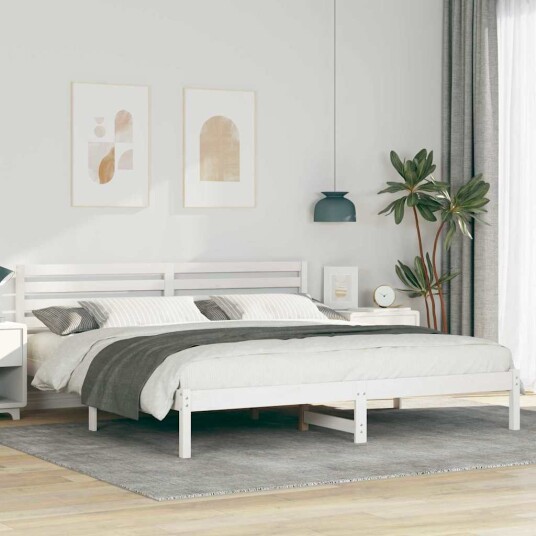  Sengestamme med hodegjerde Hvit 200 x 200 cm Heltre furu