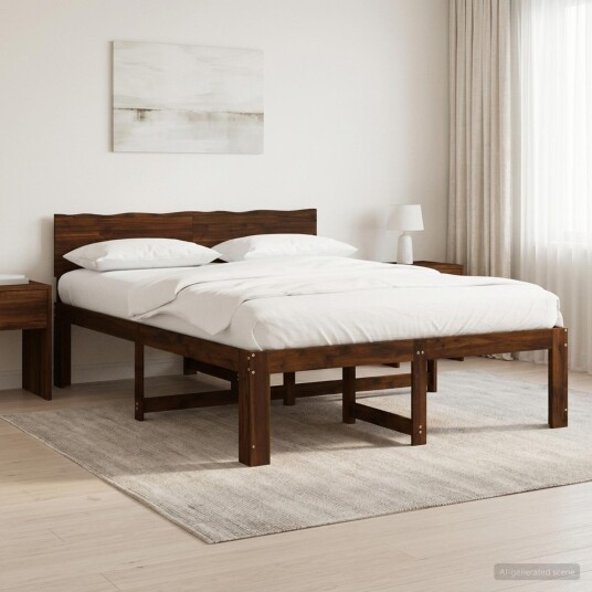 vidaXL Dobbel Sengramme med Hodegjerde ROSTOCK Mørk brun 120 x 190 cm