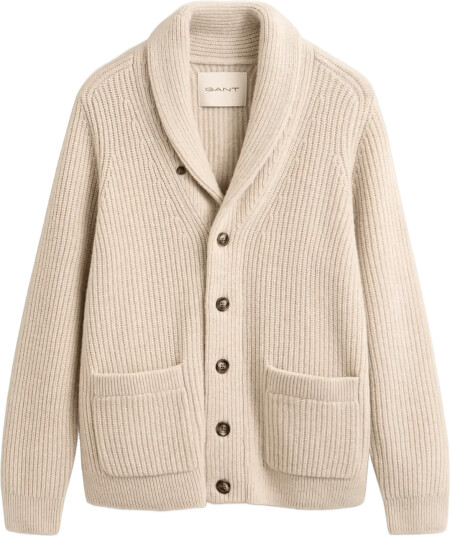 Gant Ribbed Wool Blend Shawl Cardigan Beige M